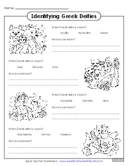 Identifying Greek Deities  Greek Mythology Worksheet