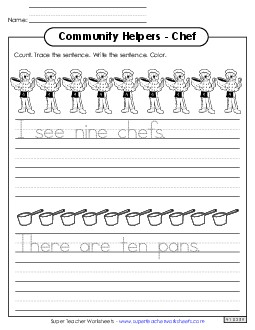 Chef (Trace & Write) Community Helpers Worksheet