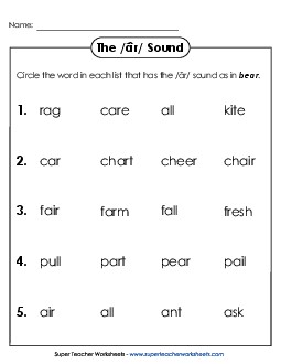 Circle the Word: /âr/ as in Bear Free Phonics R Controlled Vowels Worksheet