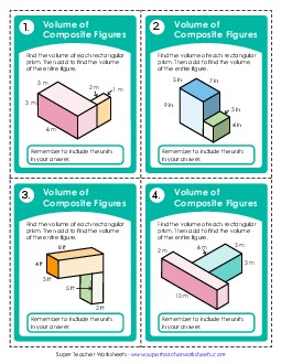 Task Cards: Volume of Composite Figures (Basic) Worksheet