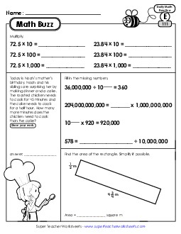 Math Buzz: Week 23 Worksheets 111 through 115 Daily Math Review Worksheet