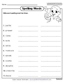 Write Words Twice (F-5)  Spelling F Worksheet