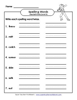 Write It Twice (B-Baseball)  Spelling B Worksheet