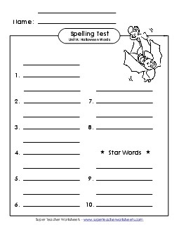 Spelling Test (A-Halloween)  Spelling A Worksheet