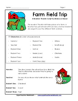 Farm Field Trip  Readerstheater Worksheet