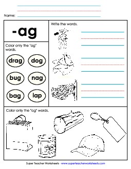 Worksheet 2 (-ag Words) Word Families Worksheet