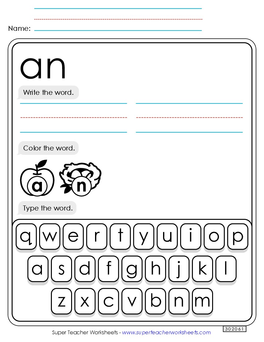 Write, Color, Type: An Sight Words Individual Worksheet