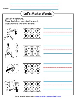 Color the Letters & Write (-it) Word Families Worksheet