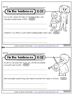 Fix the Sentences E-31 through E-35 Worksheet