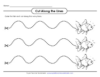 Wavy Lines (Fish) Scissor Skills Worksheet