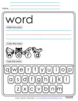 Write, Color, Type: Word Sight Words Individual Worksheet