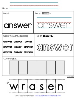 Worksheet 2: Answer Sight Words Individual Worksheet