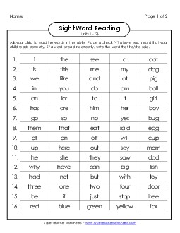 Cumulative Practice (Units 1 - 26) Sight Words Worksheet