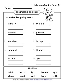 Word Unscramble (B-Halloween)  Spelling B Worksheet