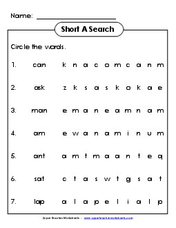 Short A: Horizontal Word Hunt Phonics Worksheet