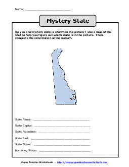 Mystery State: Delaware States Worksheet