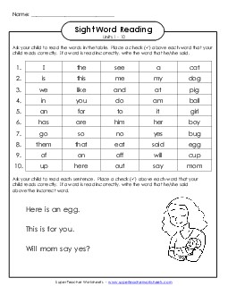 Cumulative Practice (Units 1 - 10) Sight Words Worksheet