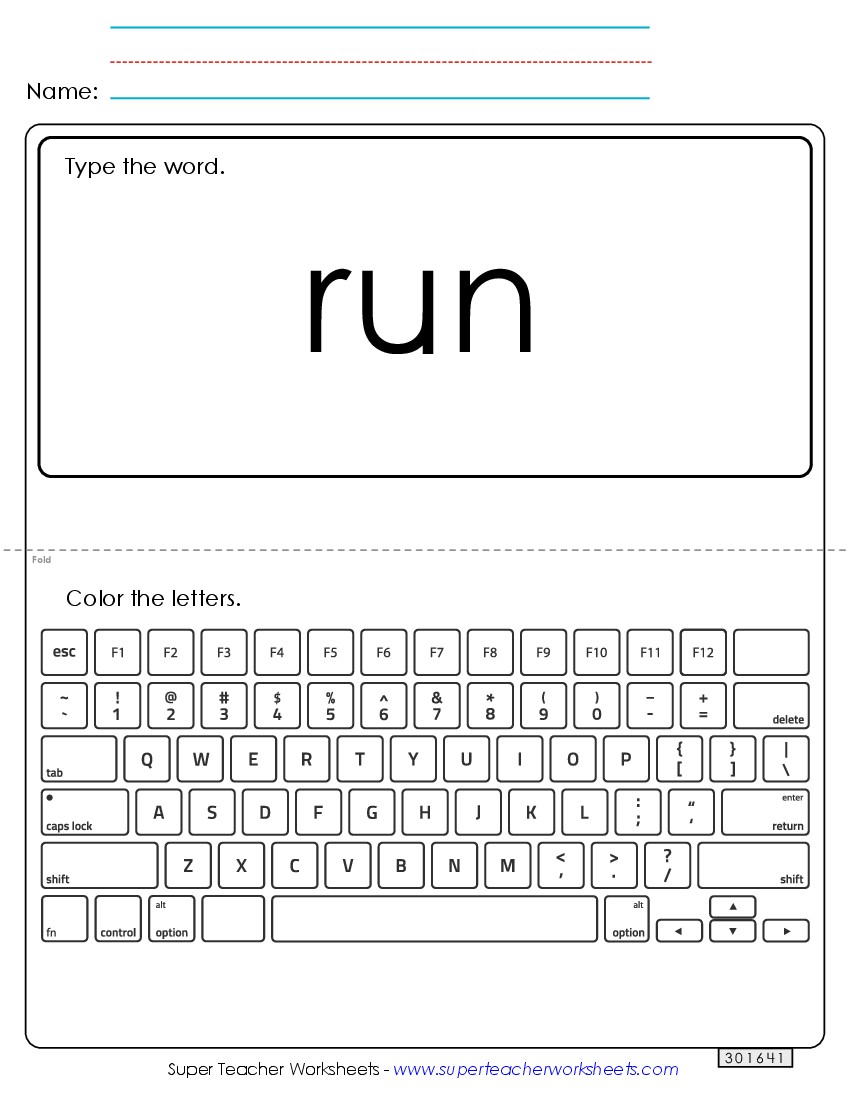 Type the Word: Run Sight Words Individual Worksheet