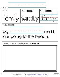 Worksheet 3: Family Sight Words Individual Worksheet