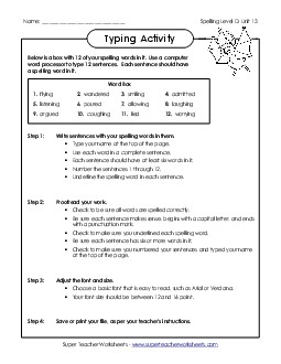 Typing Sentences (D-13)  Spelling D Worksheet