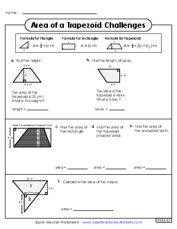 Area of Trapezoids Challenges (Basic) Worksheet