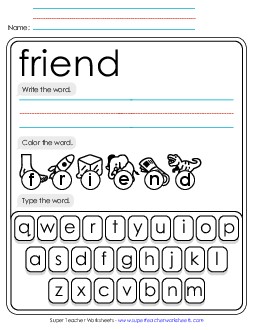 New Write, Color, Type: Friend Worksheet