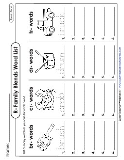 Brainstorm R-Family Blends Phonics Blends Worksheet