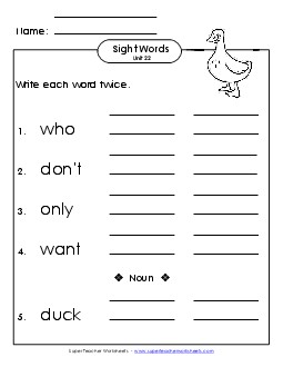 Write Twice (Unit 22) Sight Words Worksheet