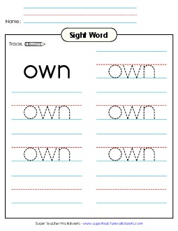 Trace the Word: Own Sight Words Individual Worksheet