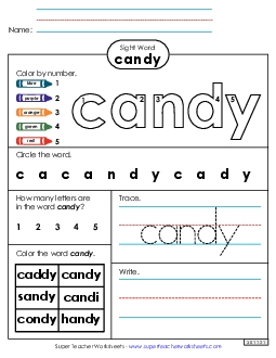 Worksheet 4: Candy Sight Words Individual Worksheet