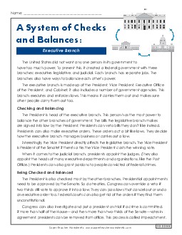 A System of Checks and Balances: Executive Branch 5th Grade Reading Comprehension Worksheet