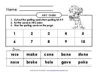 ABC Order: Cut n\' Glue (A-9) Spelling A Worksheet