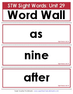 Pocket Chart or  Word Wall (Unit 29) Sight Words Worksheet