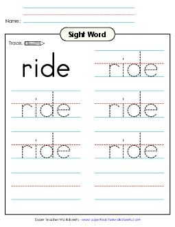 Trace the Word: Ride Sight Words Individual Worksheet