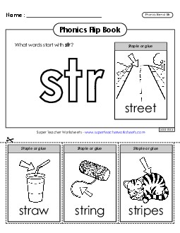 Phonics Flip Book (Str-) Phonics Blends Worksheet