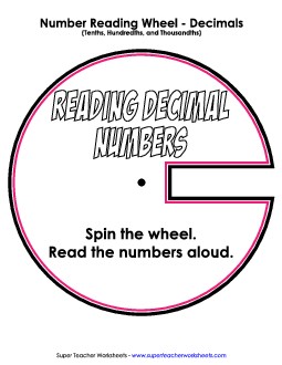 Reading Numbers Wheel (Tenths, Hundredths, & Thousandths) Decimals Worksheet