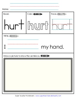 Worksheet 3: Hurt Sight Words Individual Worksheet