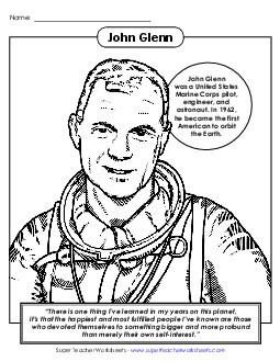 John Glenn - Coloring Page Space Worksheet