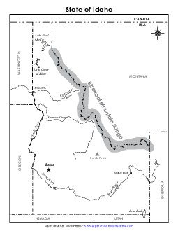 Labeled Idaho Map State Maps Worksheet