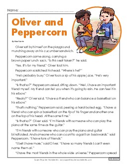 Oliver and Peppercorn 3rd Grade Reading Comprehension Worksheet