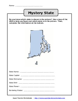 Mystery State: Rhode Island States Worksheet