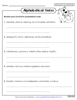 Alphabetical Order Worksheet (F-22) Spelling F Worksheet