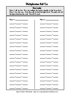 Multiplication Dice Game (2 Players) Worksheet