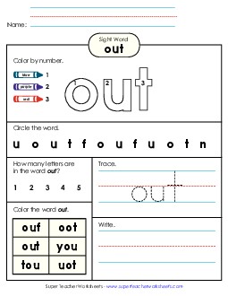 Worksheet 4: Out Sight Words Individual Worksheet