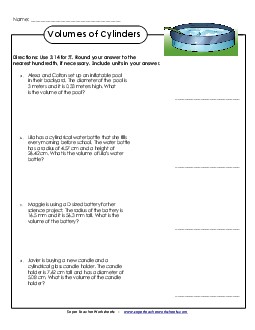 Volumes of Cylinders: Word Problems (Advanced) Worksheet