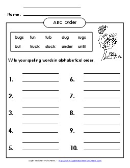 ABC Order: Write (B-5) Spelling B Worksheet