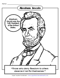 President #16: Lincoln Coloring Page Presidents Worksheet