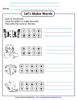 Color the Letters & Write Word Families Worksheet