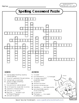 Crossword (F-17) Spelling F Worksheet