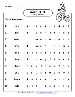 Horizontal Word Hunt (A-8) Spelling A Worksheet